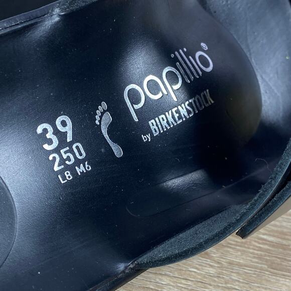 Papillio Birkenstock Almina Black Platform Sandals Women's 39 US 8 Leather Slide - Picture 9 of 9